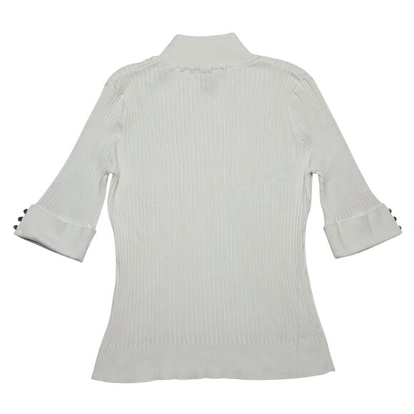 Evie Sweater Womens Large White Ribbed Mock Neck Half Sleeve Stretch Fitted - Picture 11 of 13